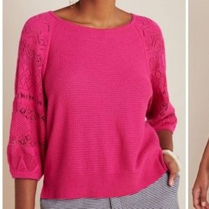 Anthropologie Martina Pointelle Pullover Sweater Pink XS